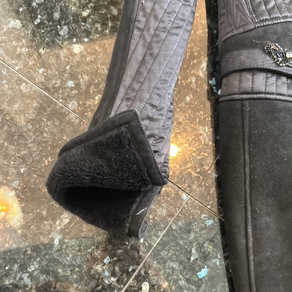 Roberto Cavalli Shearling Suede Black Fox Fur-Trimmed Women's Coat Size 48 - Picture 7 of 13